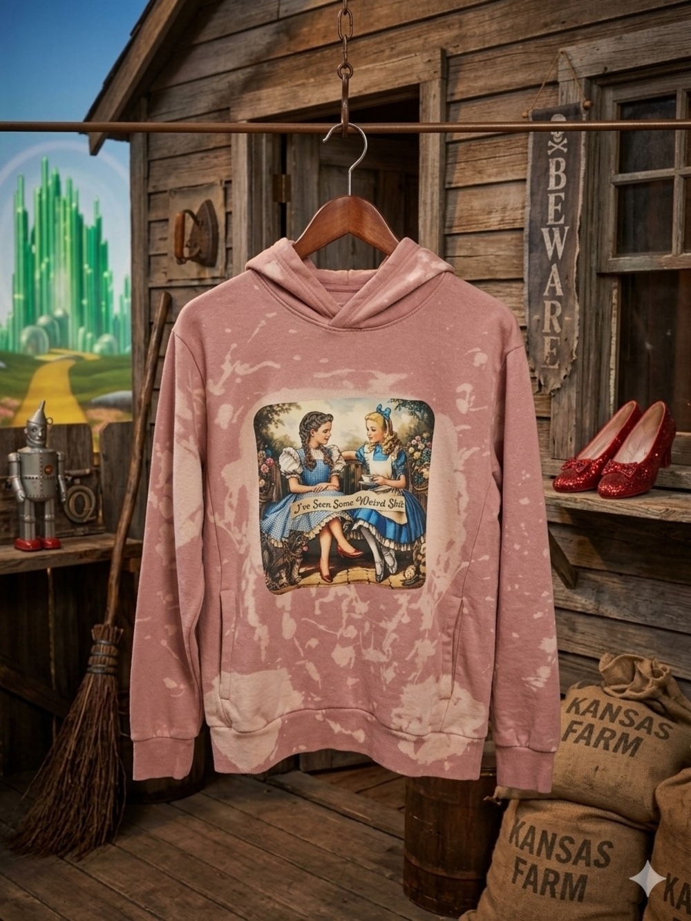 Old Navy Pink Tie-Dye Hoodie with Alice and Dorothy Graphic